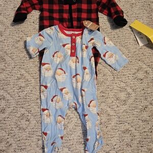 Red and Black Plaid Kids One Piece And Blue Mud Pie Santa Sleeper
